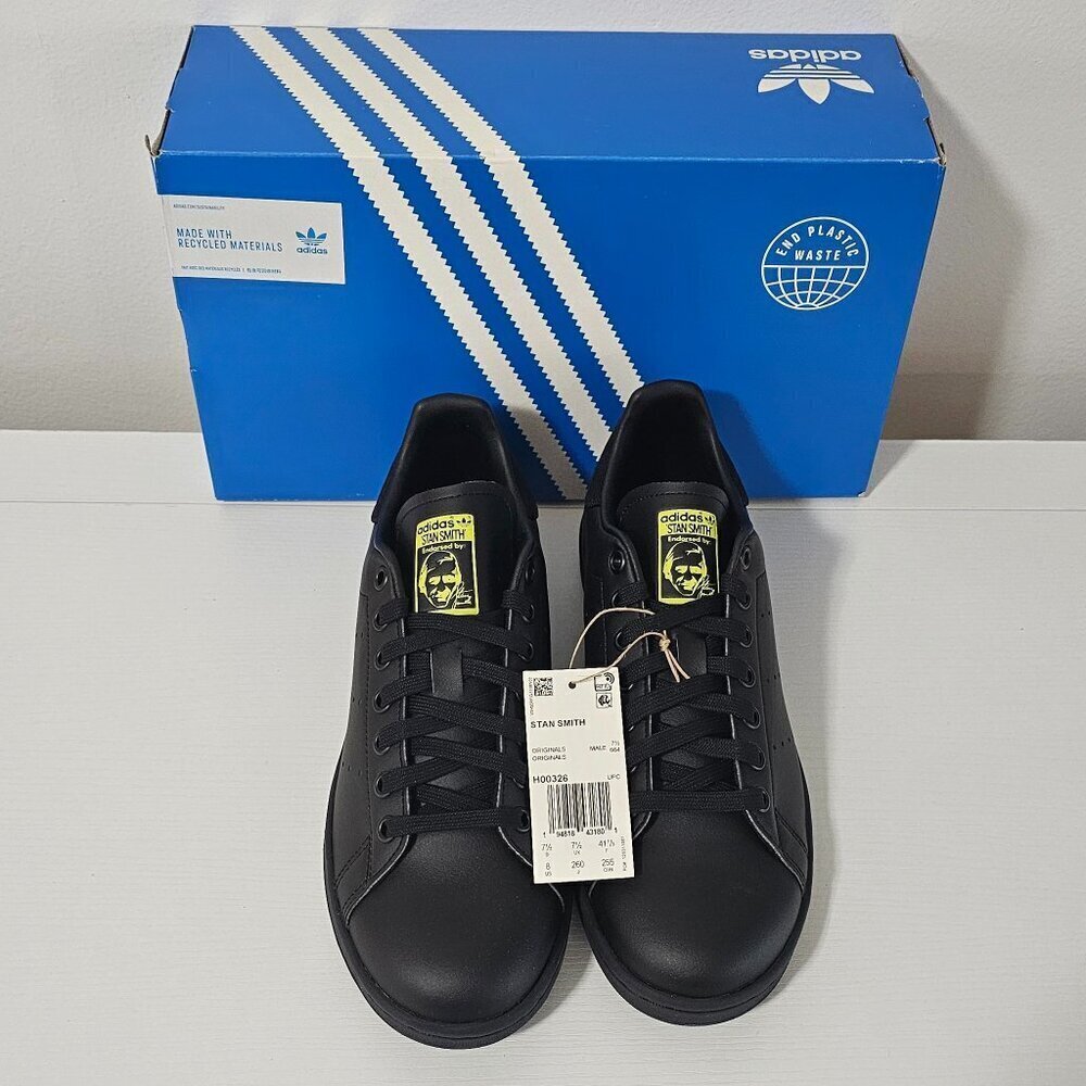 Adidas Stan Smith  'BLACK SEMI SOLAR YELLOW'  Men's Shoes Size 8   H00326 - Picture 2 of 7